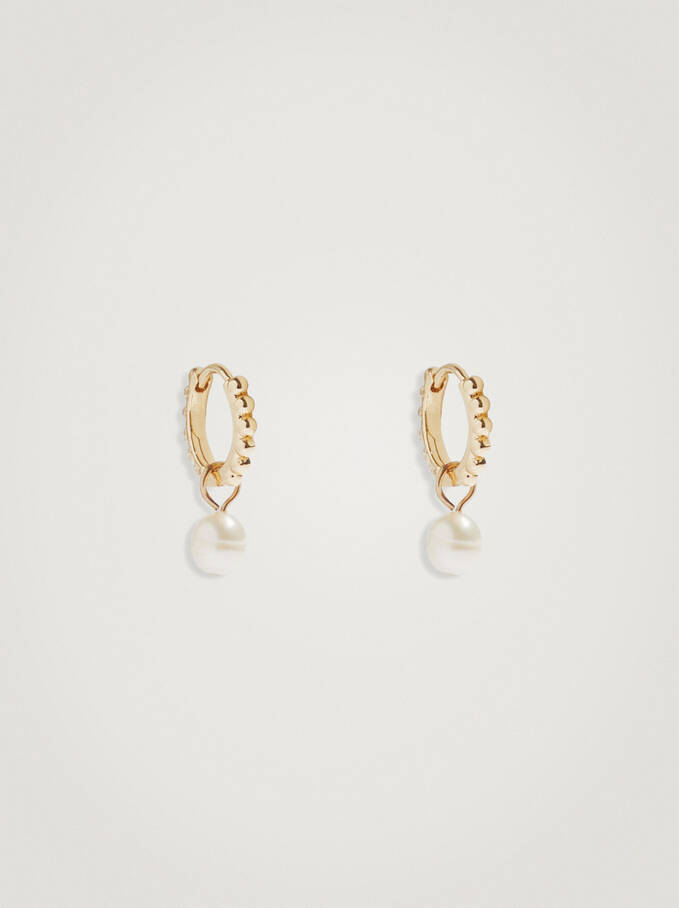 Hoop Earrings With Freshwater Pearl, Golden, hi-res