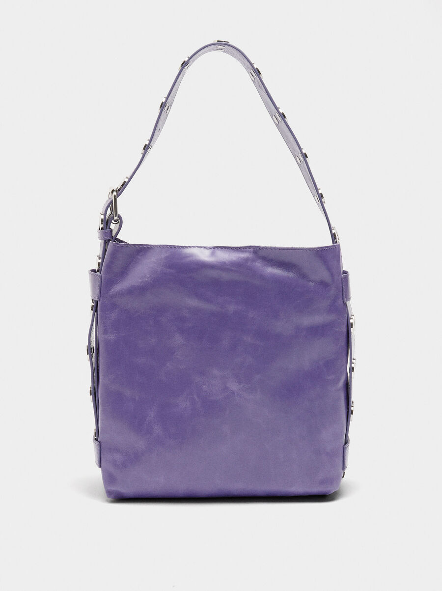 Leather shoulder bag with studs