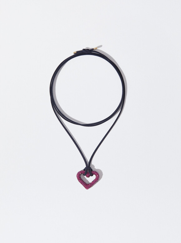 Rope Leather Necklace With Crystals, Multicolor, hi-res