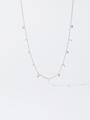 Stainless Steel Necklace With Zirconia, Silver, hi-res