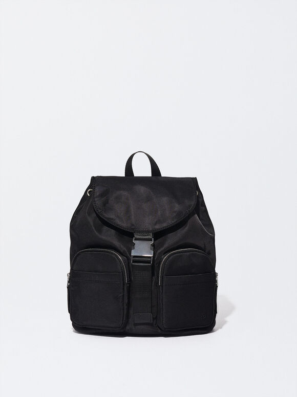 Nylon Backpack, Black, hi-res