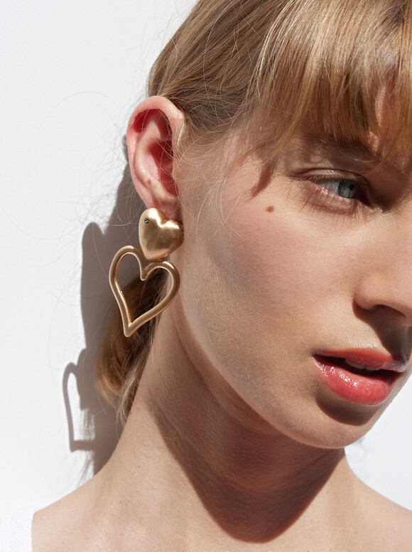 Golden Heart Earrings, Golden, hi-res