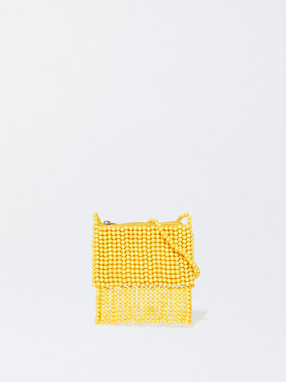 Coin Purse With Beads, Yellow, hi-res