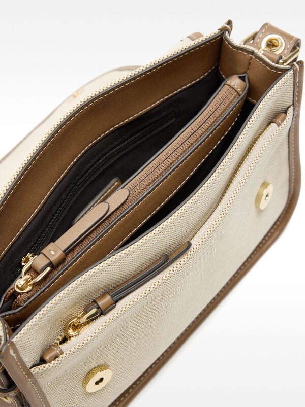 Fabric crossbody bag with flap closure