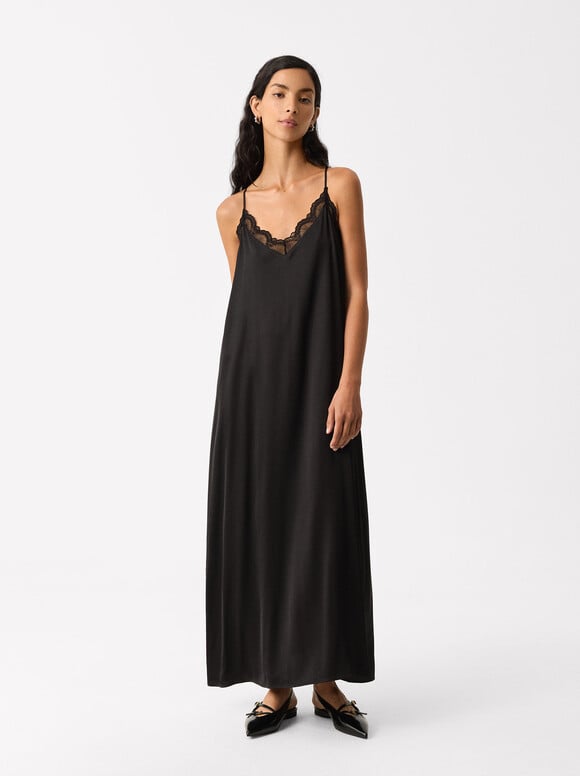 Long Dress With Lace, Black, hi-res