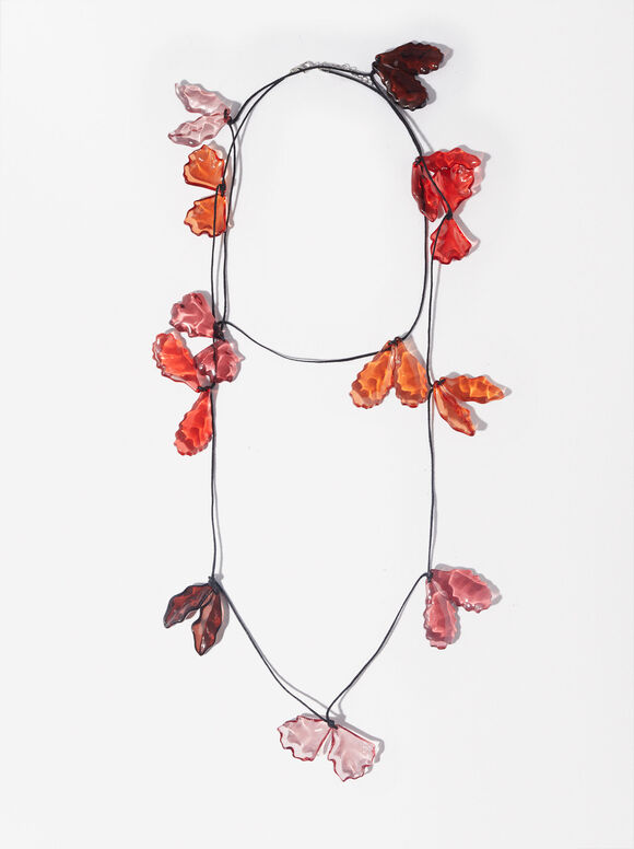 Online Exclusive - Rope Necklace With Resin Flowers, Red, hi-res
