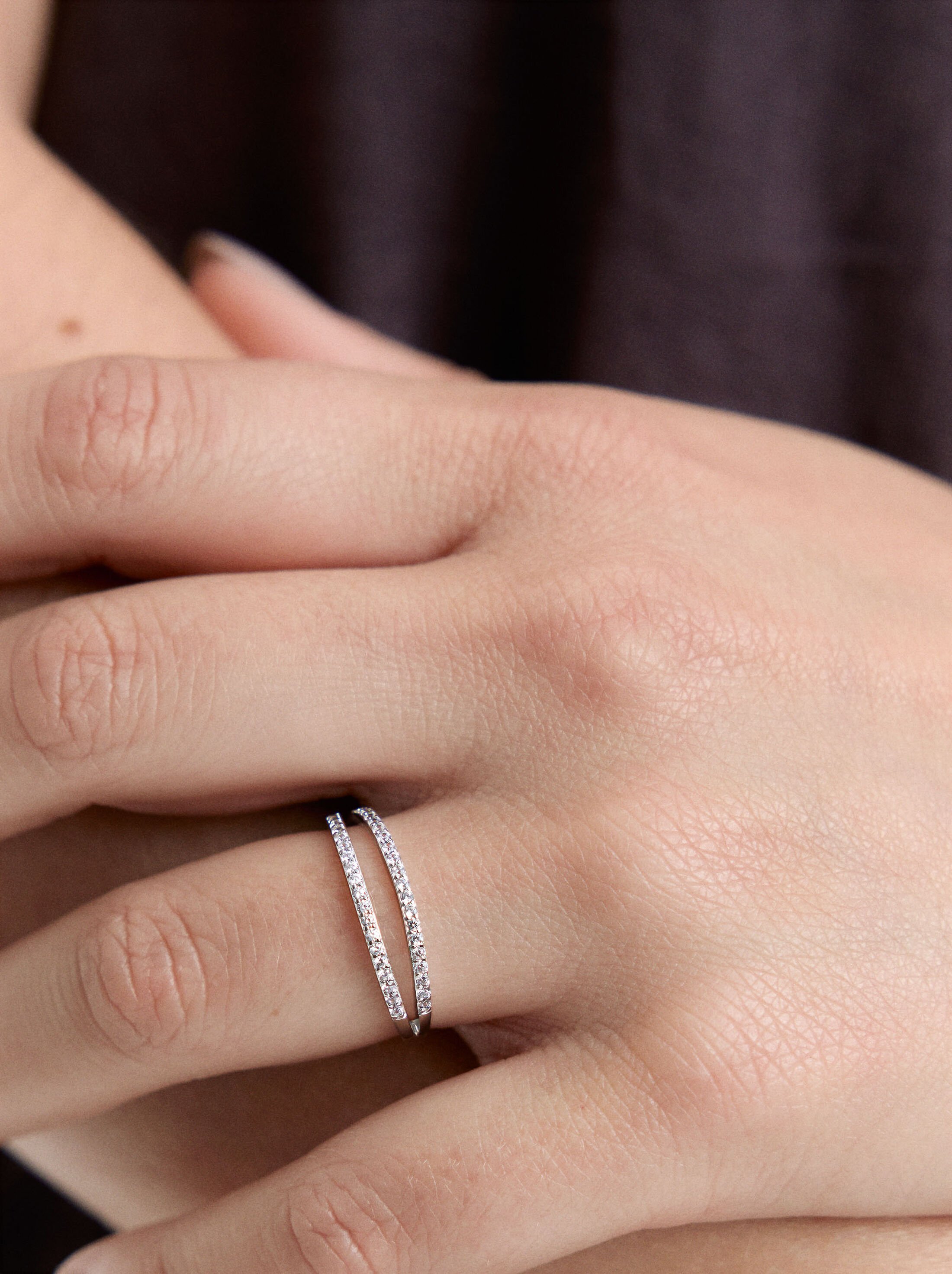 Ring with double effect and zircons - 925 sterling silver image number 1.0