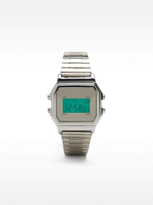 Digital watch with stainless steel bracelet