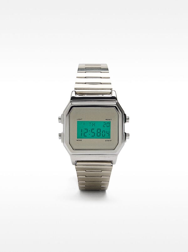 Digital watch with stainless steel bracelet