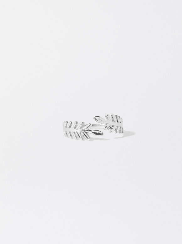 Ring With Leaf, Silver, hi-res