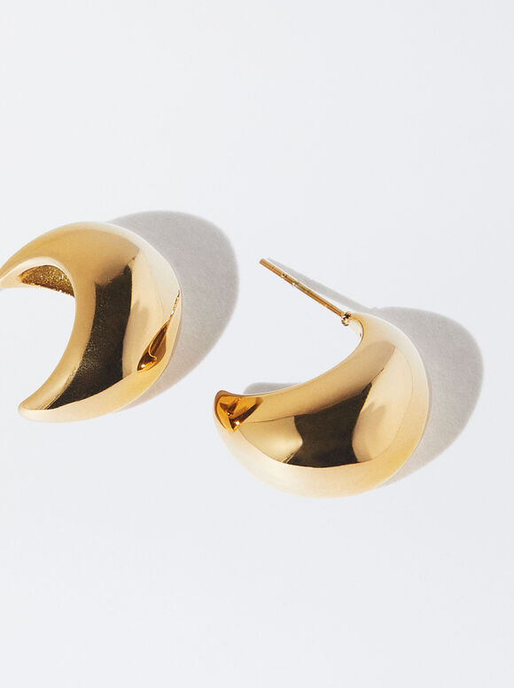 Tropfenförmige Ohrringe Aus Stahl, Golden, hi-res