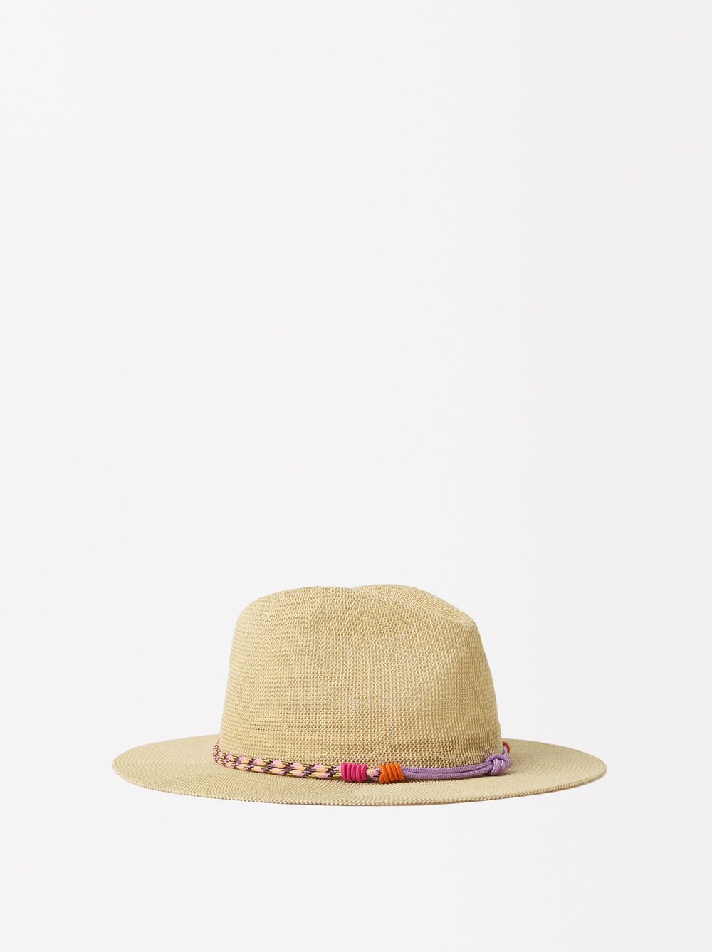 Straw-effect hat with ribbon