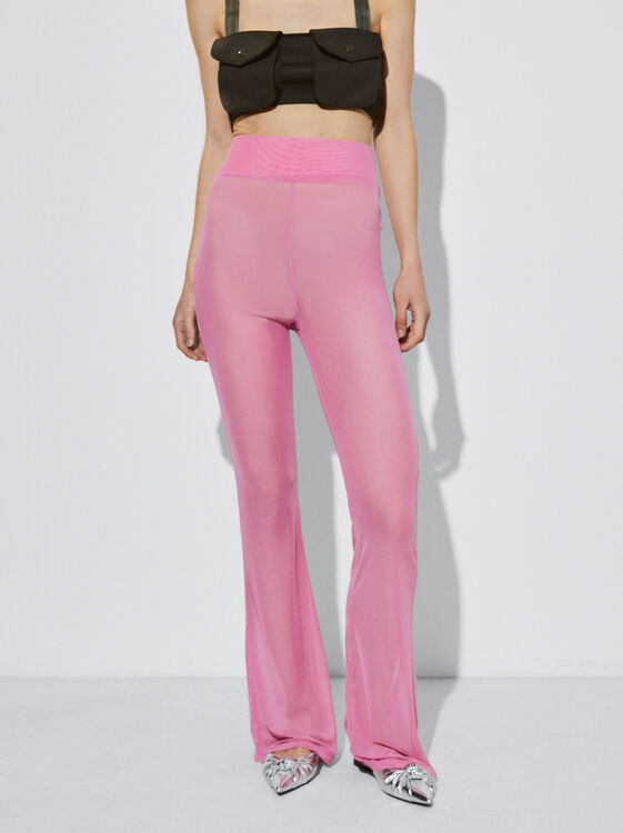 Bell-Bottom Mesh Trousers, Pink, hi-res