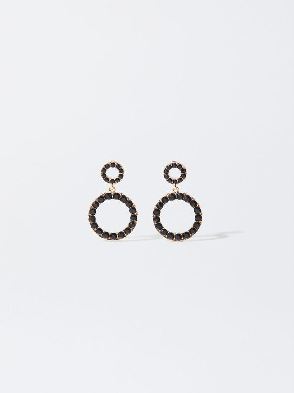 Earrings With Crystals, Black, hi-res