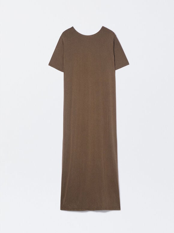 Long Dress With Short Sleeves , Brown, hi-res