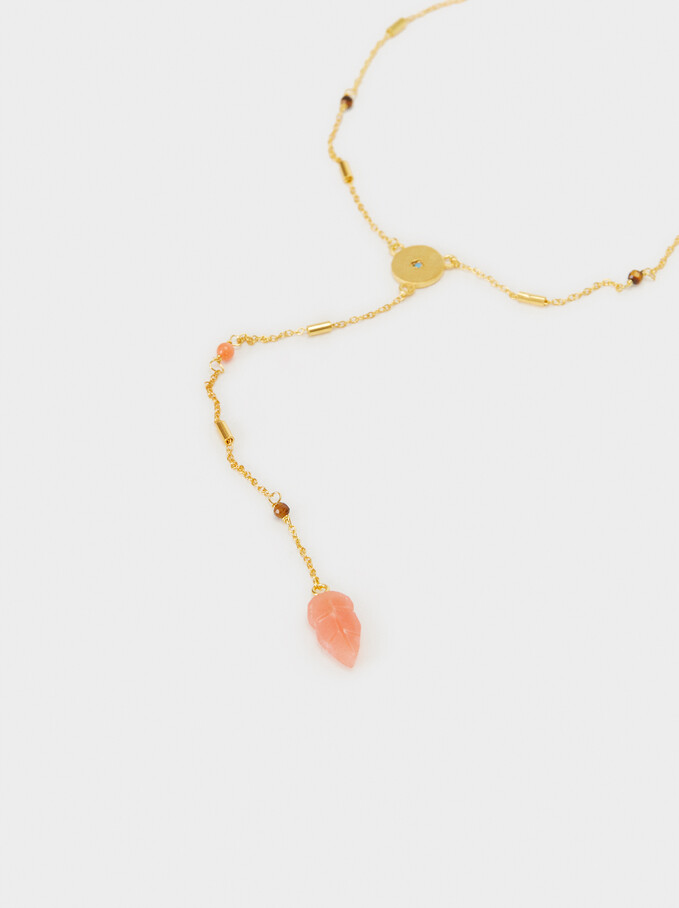 Silver Necklace With Leaf Pendant, Multicolor, hi-res