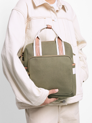 Canvas Backpack Multifunction Straps, Khaki, hi-res