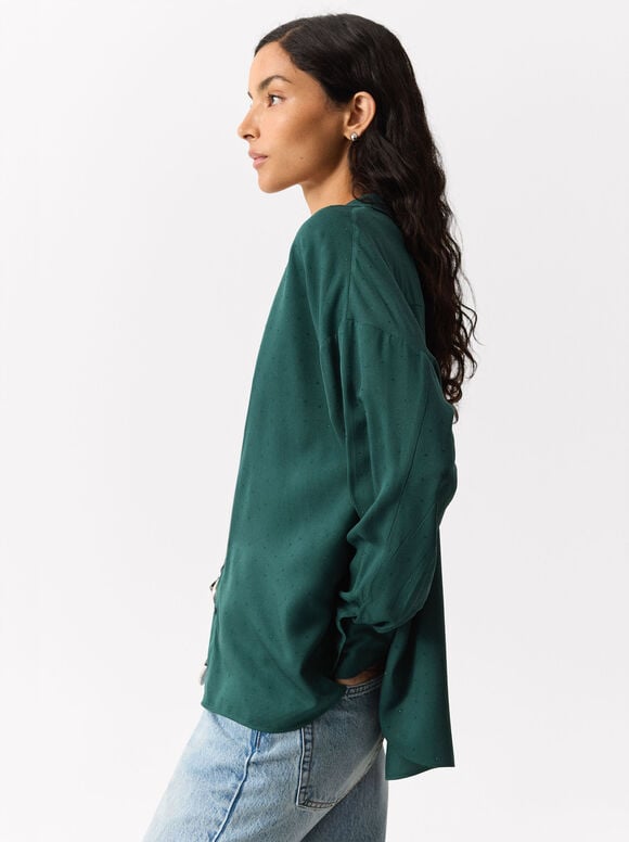 Long-Sleeve Shirt With Rhinestones, Green, hi-res