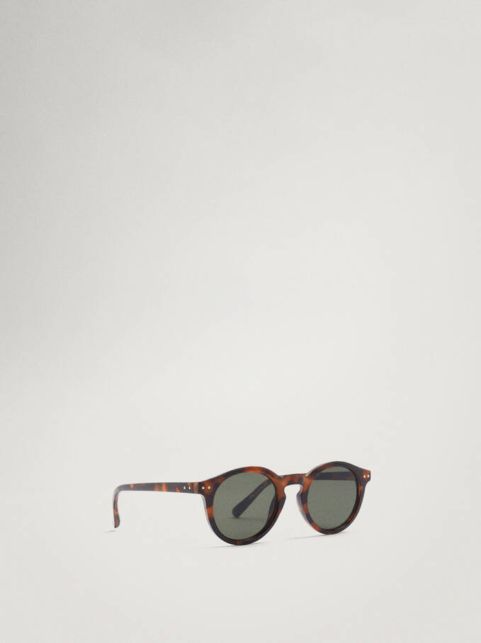 Round Tortoiseshell Sunglasses, Brown, hi-res