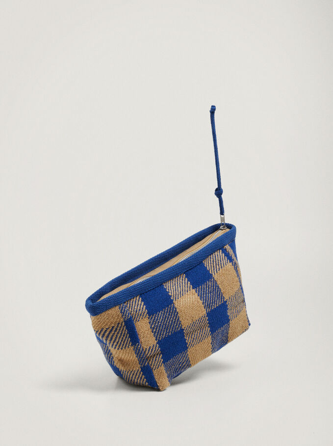 Gingham Cosmetic Purse, Blue, hi-res