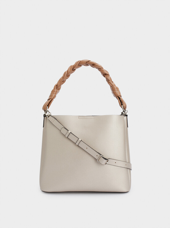 Handbag With Braided Handle, Silver, hi-res