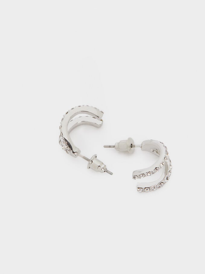 Small Hoop Earrings With Crystals, Silver, hi-res