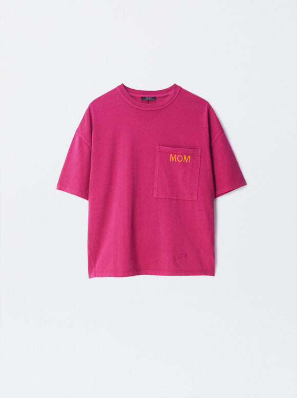 Camiseta De Algodón Personalizable, Fucsia, hi-res