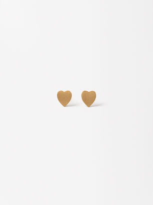 Brushed Heart Earrings - Sterling Silver 925, Golden, hi-res