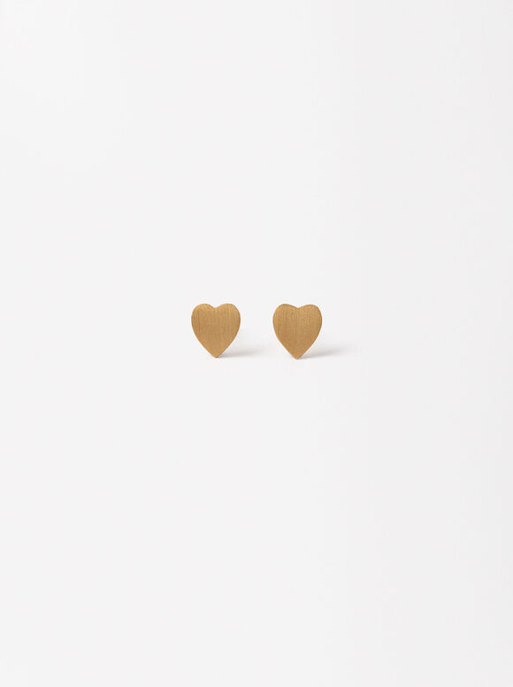 Brushed Heart Earrings - Sterling Silver 925, Golden, hi-res