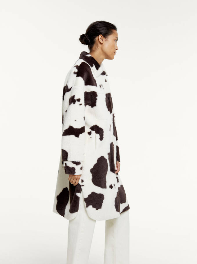 Animal Print Fur Coat, White, hi-res