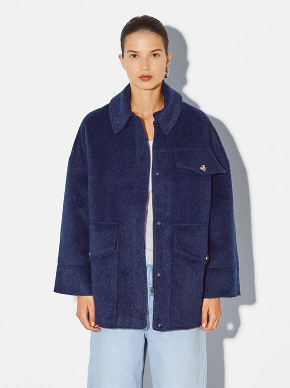 Coat With Flap Pockets, Blue, hi-res