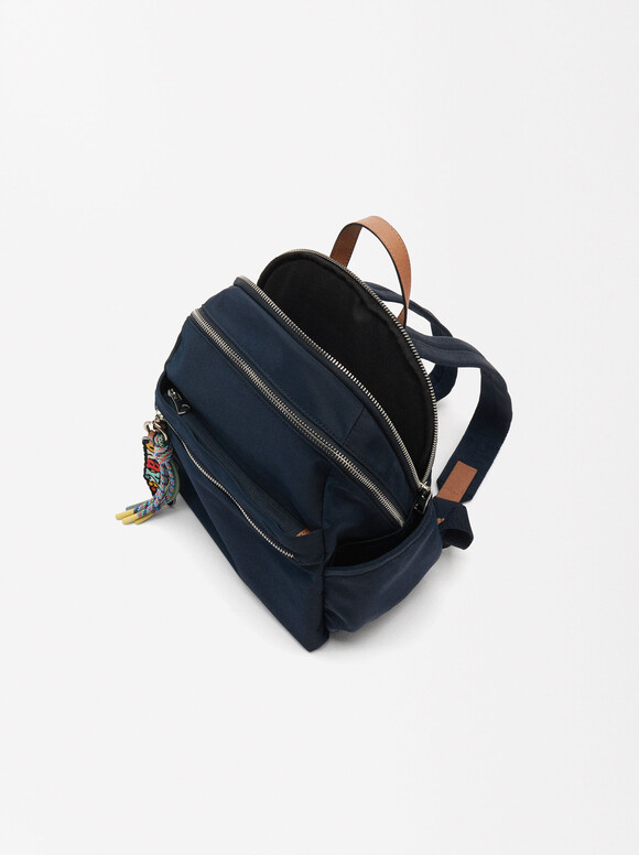 Nylon Backpack With Pendant, Navy, hi-res