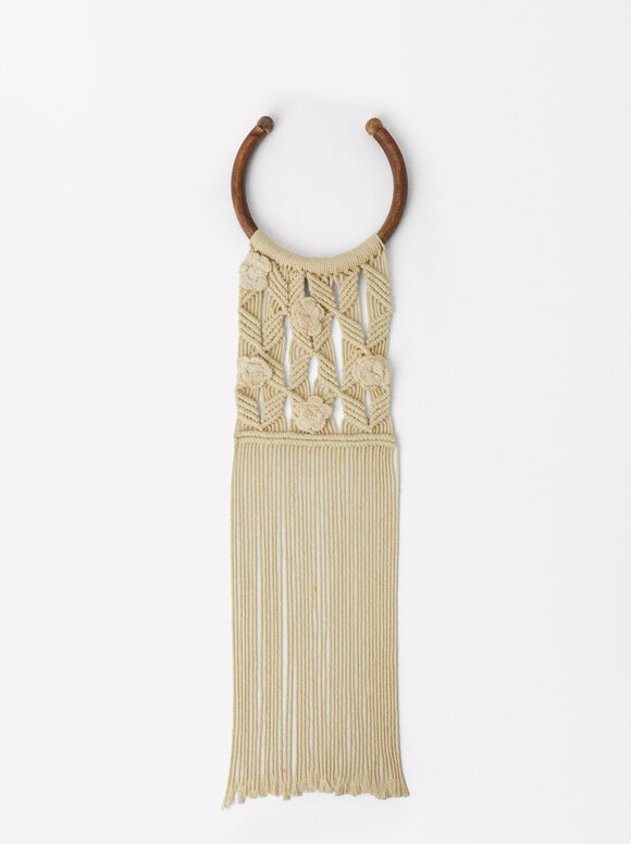 Online Exclusive - Crochet Wooden Necklace , Beige, hi-res
