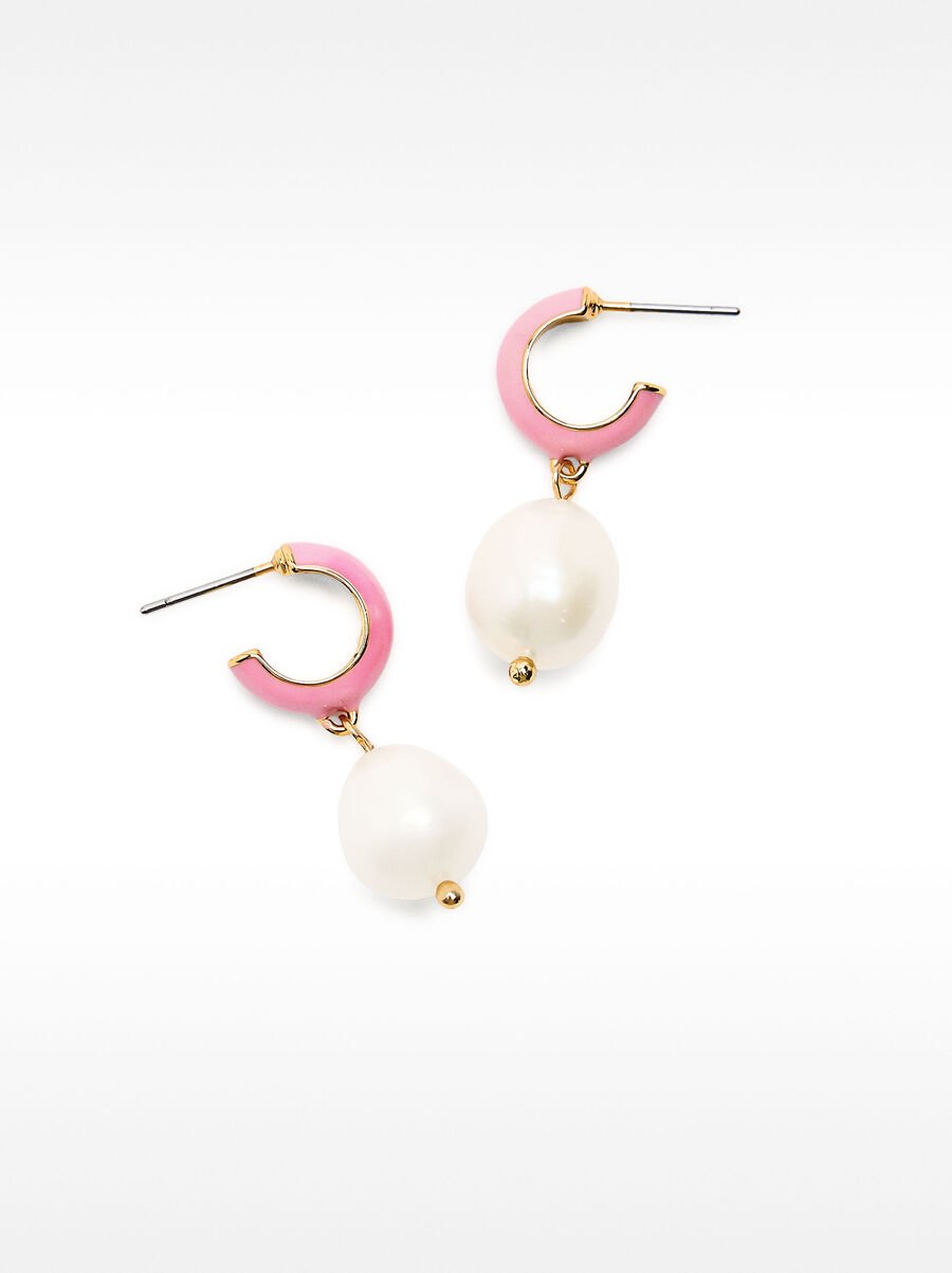 Enamelled hoops earrings with freshwater pearls