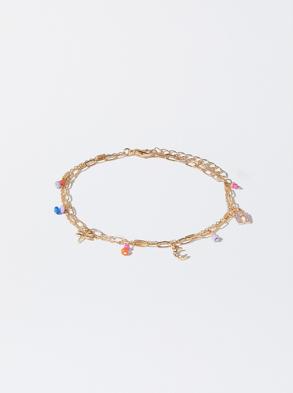 Anklet Bracelet With Charms, Multicolor, hi-res