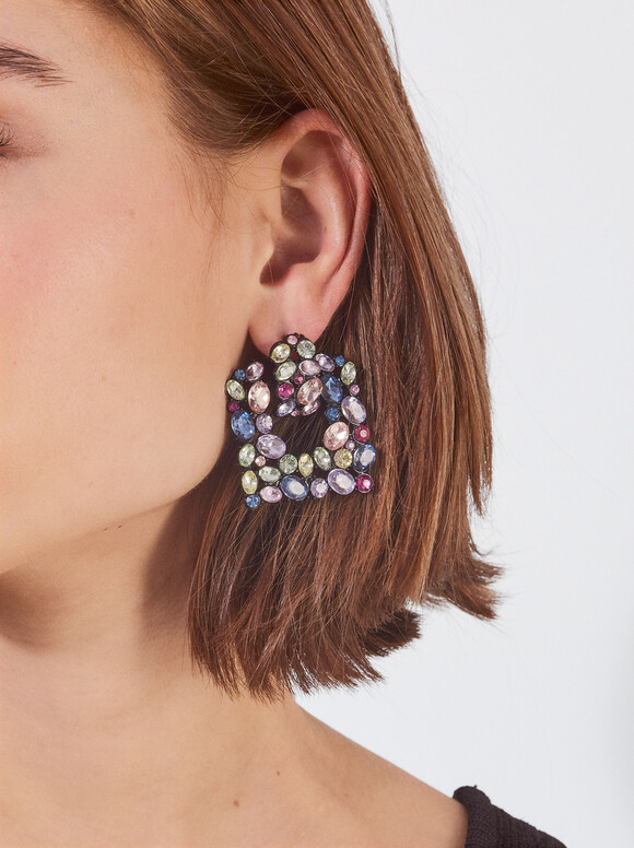 Earrings With Crystals, Multicolor, hi-res