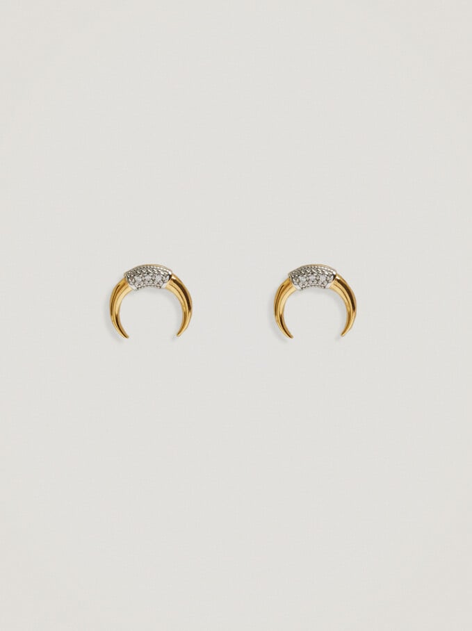 Short 925 Silver Earrings With Horn, , hi-res