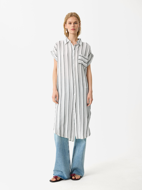 Striped Shirt Dress, Multicolor, hi-res