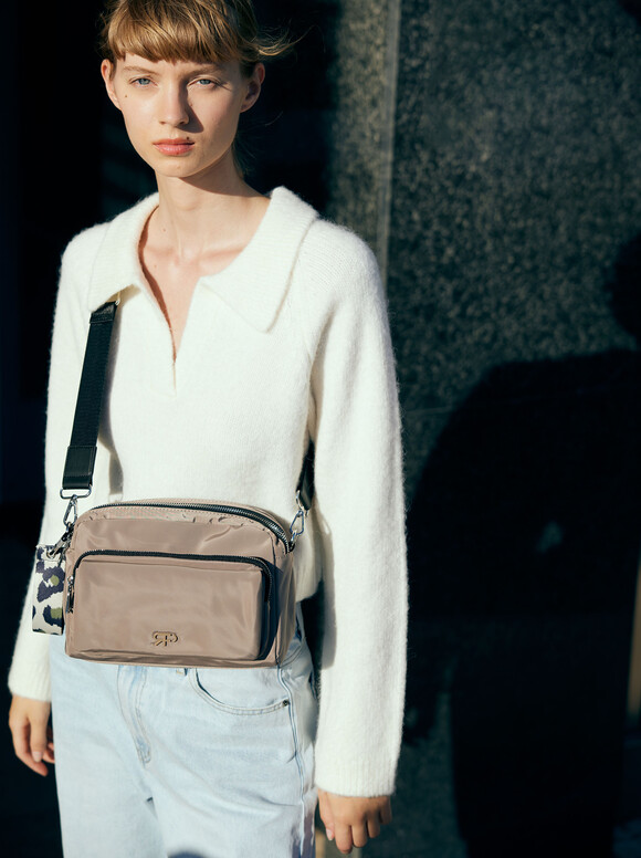 Sac À Bandoulière En Nylon Personnalisable, Marron, hi-res