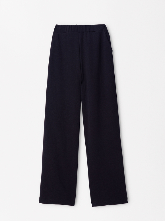 Pants With Elastic Waistband, Navy, hi-res