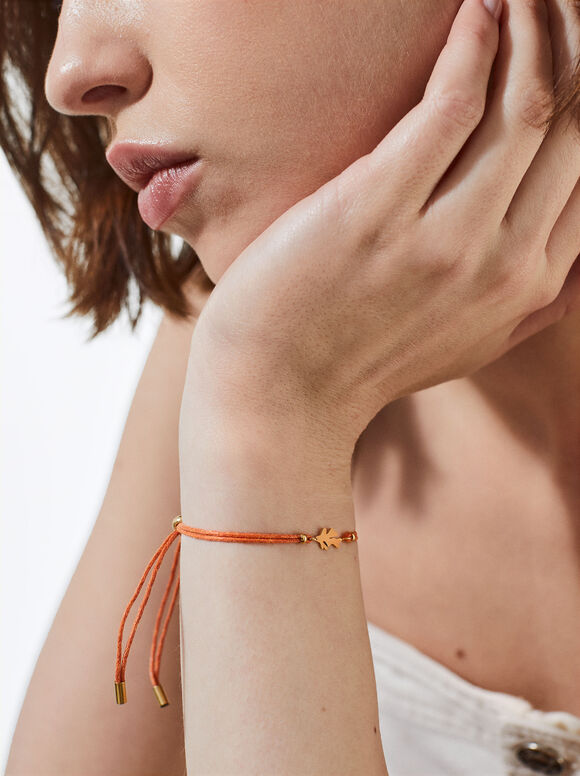 Stainless Steel Bracelet With Charm, Orange, hi-res