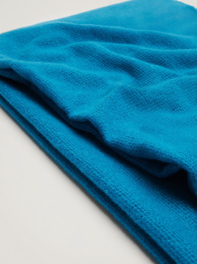 Blanket Scarf With Fringing, Blue, hi-res