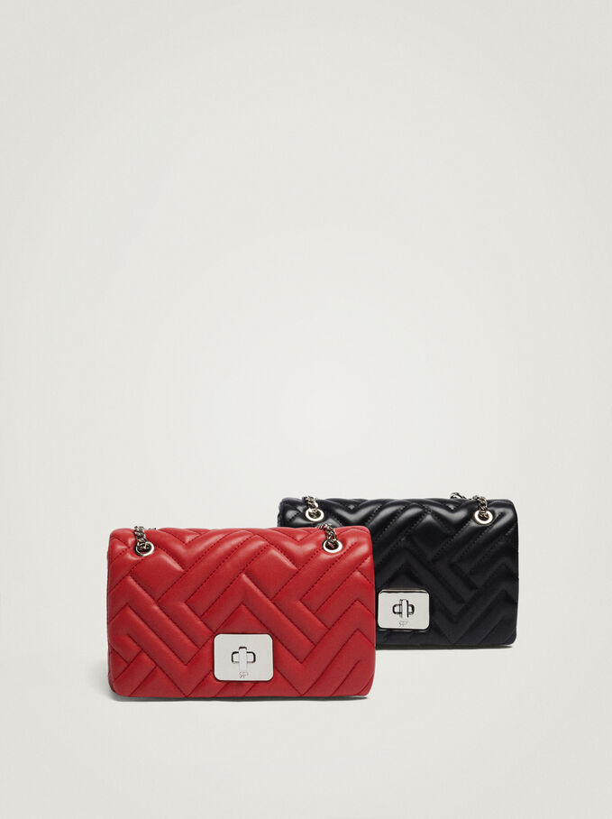 Quilted Crossbody Bag With Chain, Red, hi-res