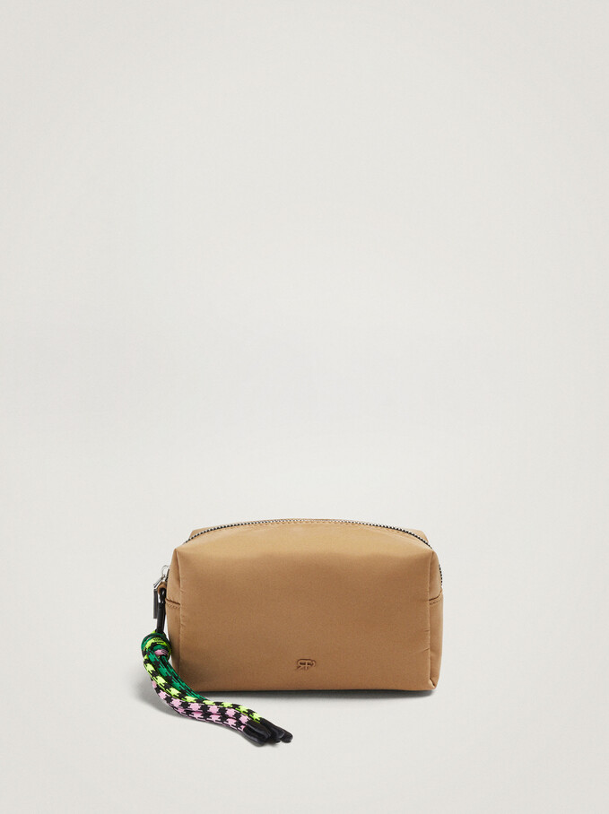 Nylon Bag With Multicoloured Drawstring, Camel, hi-res