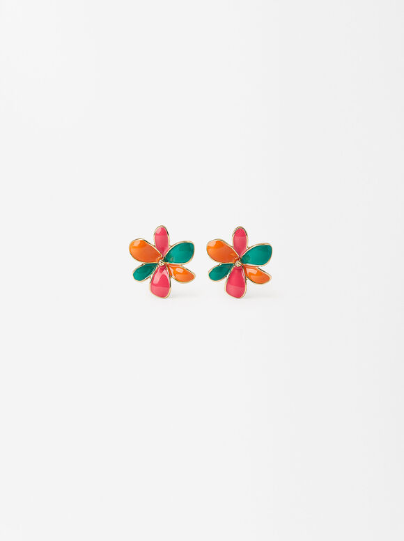 Flower Earrings, Multicolor, hi-res