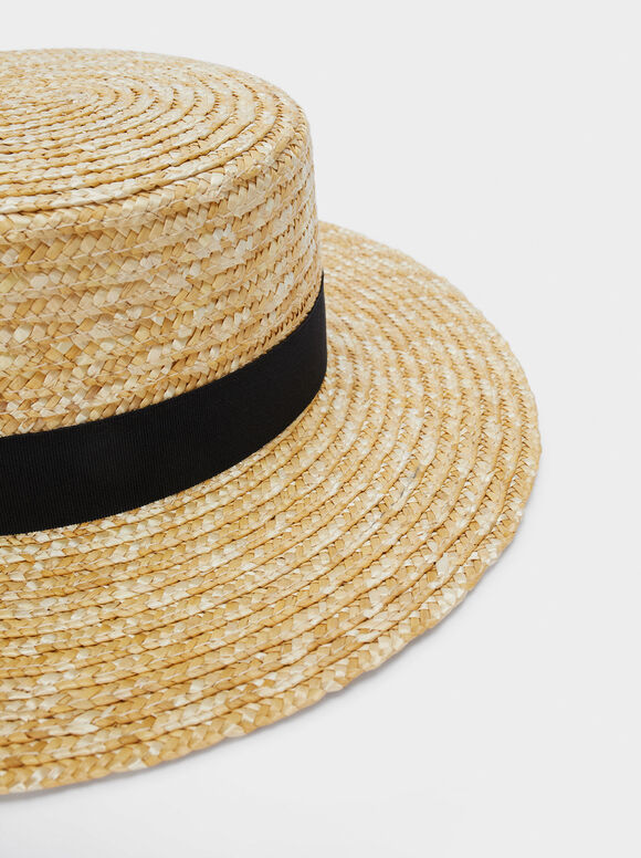 Braided Hat With Contrast Band, Ecru, hi-res