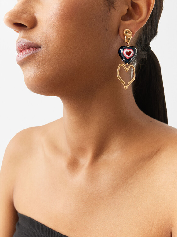 Long Earrings With Hearts, Multicolor, hi-res