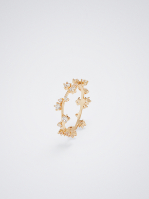 Bague Avec Zircone, Doré, hi-res