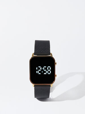 Digital Watch With Steel Wristband image number 0.0