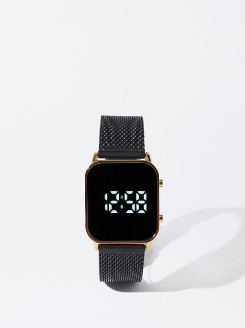 Relógio Digital Com Bracelete De Aço